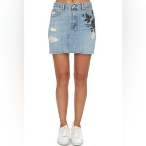Rag & Bone Denim Mini Skirt with Rose Embroidery